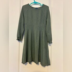Old Navy Girls Green Waffle Knit Long Sleeve Dress